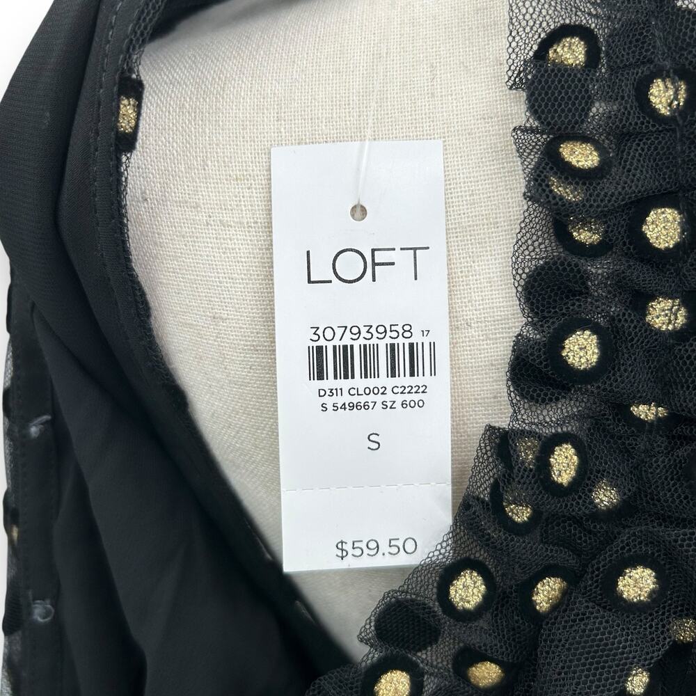 LOFT Black & Gold Polka Dot Velvet Detail Sleeveless Blouse | Size Small | NWT - Picture 12 of 13